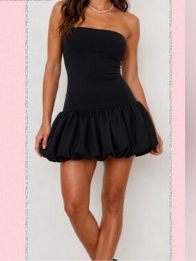 Good Luck Gem Black Strapless Bubble-Hem Mini Dress